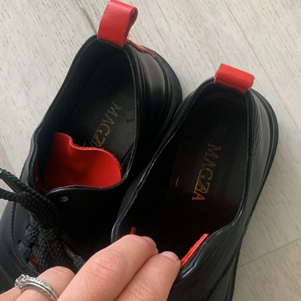 Magza leather wedges black red lace up shoes sneakers chunky‎ y2k size 7